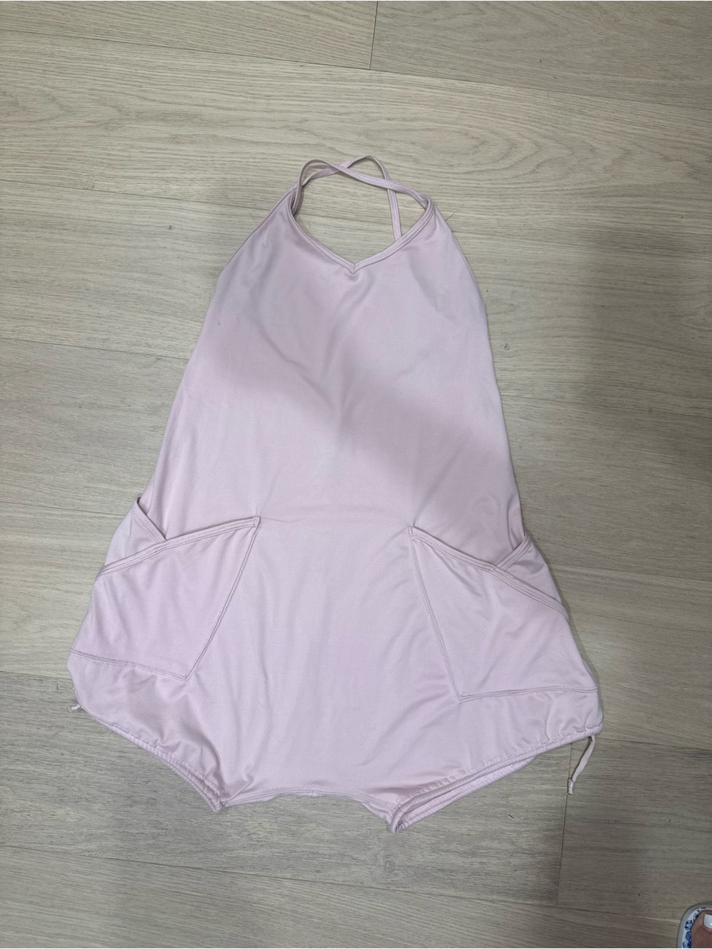 Girls Light Pink Cross-Back One-Piece Bodysuit with Front Pockets